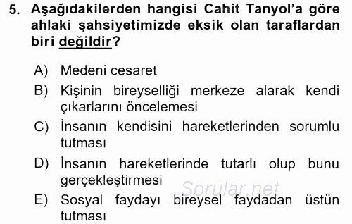Türk Sosyologları 2015 - 2016 Tek Ders Sınavı 5.Soru