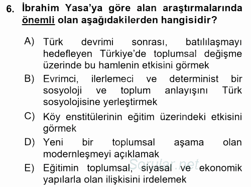 Türk Sosyologları 2015 - 2016 Tek Ders Sınavı 6.Soru