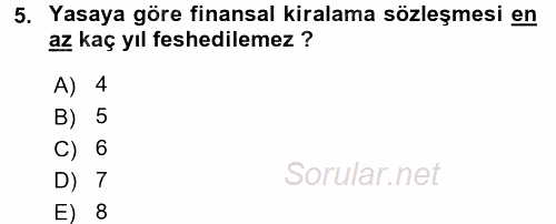 Finansal Kurumlar 2016 - 2017 Dönem Sonu Sınavı 5.Soru