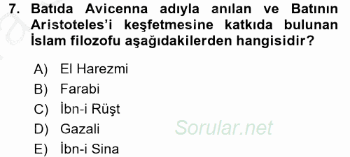 Kültür Tarihi 2016 - 2017 Ara Sınavı 7.Soru