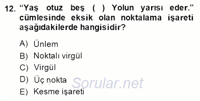 Türkçe Yazılı Anlatım 2014 - 2015 Dönem Sonu Sınavı 12.Soru