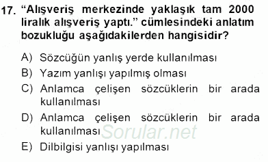 Türkçe Yazılı Anlatım 2014 - 2015 Dönem Sonu Sınavı 17.Soru