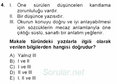 Türkçe Yazılı Anlatım 2014 - 2015 Dönem Sonu Sınavı 4.Soru
