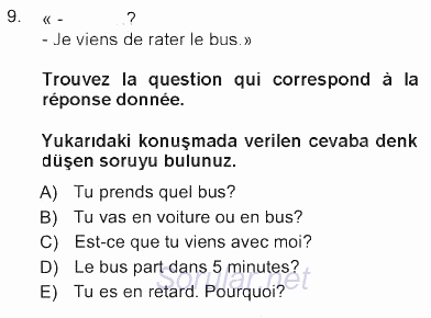 Fransızca 1 2012 - 2013 Tek Ders Sınavı 9.Soru