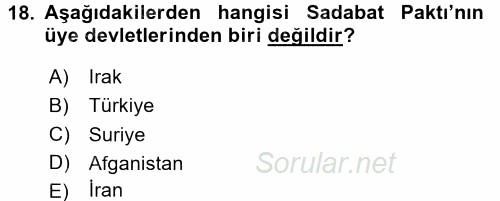 Türk Dış Politikası 1 2017 - 2018 3 Ders Sınavı 18.Soru