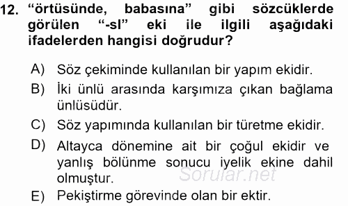 Türkçe Ses Bilgisi 2015 - 2016 Ara Sınavı 12.Soru