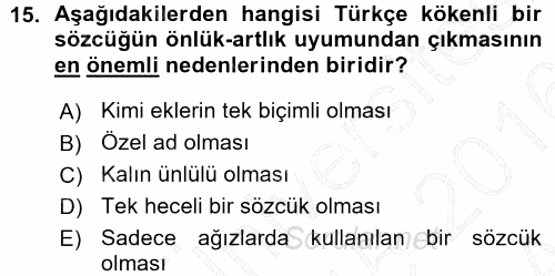 Türkçe Ses Bilgisi 2015 - 2016 Ara Sınavı 15.Soru