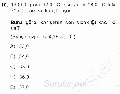 Genel Kimya 1 2013 - 2014 Dönem Sonu Sınavı 10.Soru