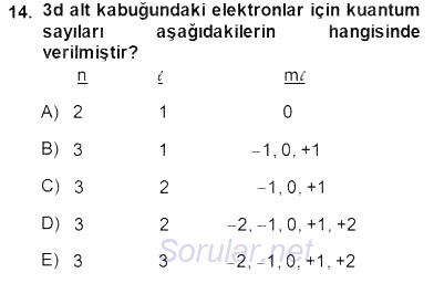 Genel Kimya 1 2013 - 2014 Dönem Sonu Sınavı 14.Soru