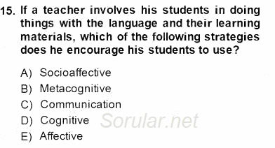 Çocuklara Yabancı Dil Öğretimi 1 2014 - 2015 Dönem Sonu Sınavı 15.Soru