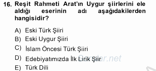 Uygur Türkçesi 2014 - 2015 Dönem Sonu Sınavı 16.Soru