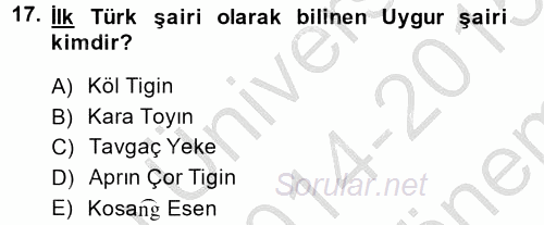 Uygur Türkçesi 2014 - 2015 Dönem Sonu Sınavı 17.Soru