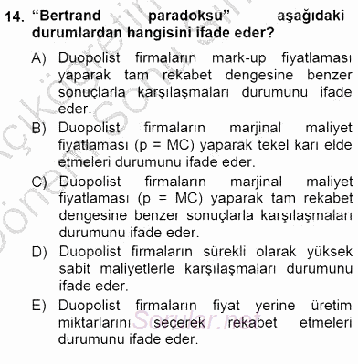 Sanayi Ekonomisi 2012 - 2013 Dönem Sonu Sınavı 14.Soru