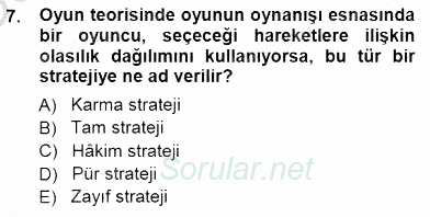 Sanayi Ekonomisi 2012 - 2013 Dönem Sonu Sınavı 7.Soru