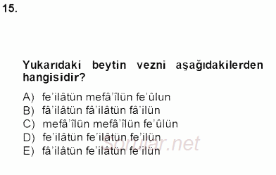 XIV-XV. Yüzyıllar Türk Edebiyatı 2014 - 2015 Dönem Sonu Sınavı 15.Soru