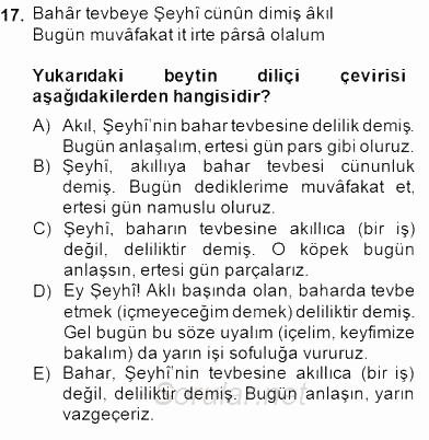 XIV-XV. Yüzyıllar Türk Edebiyatı 2014 - 2015 Dönem Sonu Sınavı 17.Soru
