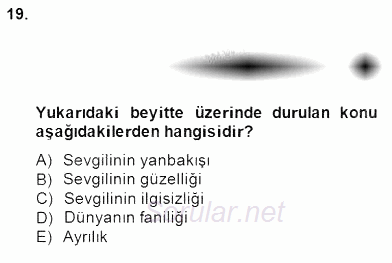 XIV-XV. Yüzyıllar Türk Edebiyatı 2014 - 2015 Dönem Sonu Sınavı 19.Soru