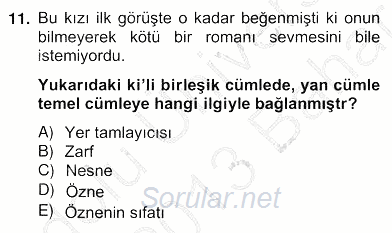 Türkçe Cümle Bilgisi 2 2012 - 2013 Ara Sınavı 11.Soru