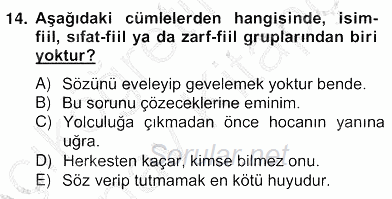 Türkçe Cümle Bilgisi 2 2012 - 2013 Ara Sınavı 14.Soru