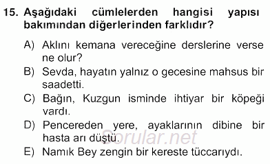 Türkçe Cümle Bilgisi 2 2012 - 2013 Ara Sınavı 15.Soru