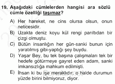 Türkçe Cümle Bilgisi 2 2012 - 2013 Ara Sınavı 19.Soru