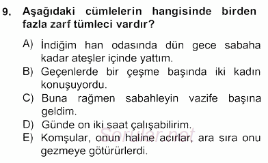 Türkçe Cümle Bilgisi 2 2012 - 2013 Ara Sınavı 9.Soru