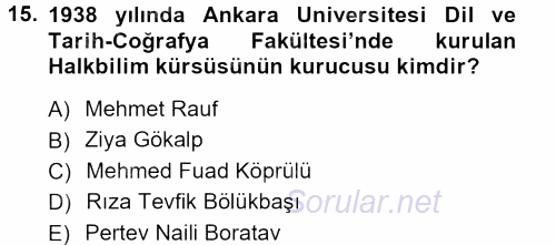 Halk Edebiyatına Giriş 1 2012 - 2013 Ara Sınavı 15.Soru