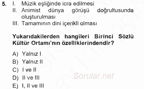 Halk Edebiyatına Giriş 1 2012 - 2013 Ara Sınavı 5.Soru