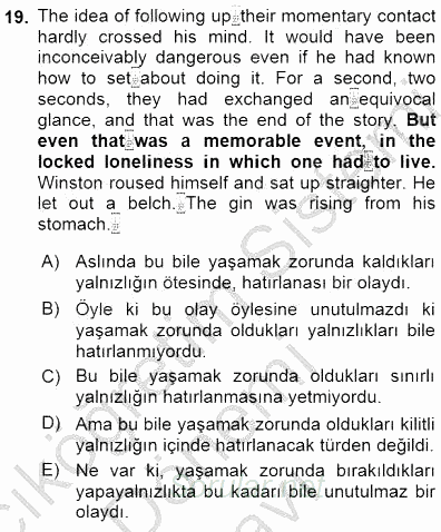 Çeviri (İng/Türk) 2015 - 2016 Dönem Sonu Sınavı 19.Soru