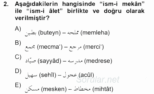 Osmanlı Türkçesi 2 2012 - 2013 Dönem Sonu Sınavı 2.Soru