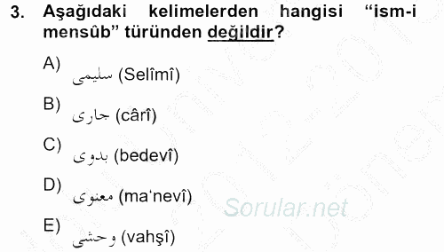 Osmanlı Türkçesi 2 2012 - 2013 Dönem Sonu Sınavı 3.Soru