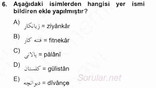 Osmanlı Türkçesi 2 2012 - 2013 Dönem Sonu Sınavı 6.Soru