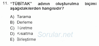 Türk Dili 1 2012 - 2013 Tek Ders Sınavı 11.Soru