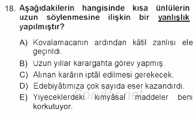 Türk Dili 1 2012 - 2013 Tek Ders Sınavı 18.Soru
