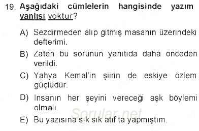 Türk Dili 1 2012 - 2013 Tek Ders Sınavı 19.Soru