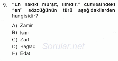 Türk Dili 1 2012 - 2013 Tek Ders Sınavı 9.Soru