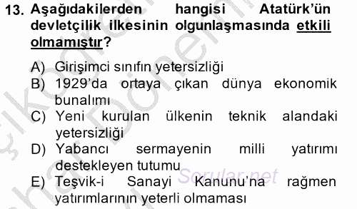 Atatürk İlkeleri Ve İnkılap Tarihi 2 2013 - 2014 Ara Sınavı 13.Soru