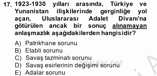 Atatürk İlkeleri Ve İnkılap Tarihi 2 2013 - 2014 Ara Sınavı 17.Soru
