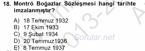Atatürk İlkeleri Ve İnkılap Tarihi 2 2013 - 2014 Ara Sınavı 18.Soru
