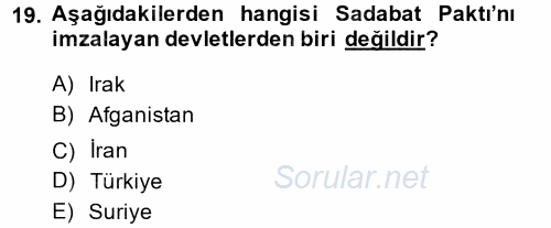 Atatürk İlkeleri Ve İnkılap Tarihi 2 2013 - 2014 Ara Sınavı 19.Soru