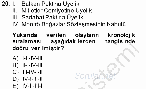 Atatürk İlkeleri Ve İnkılap Tarihi 2 2013 - 2014 Ara Sınavı 20.Soru