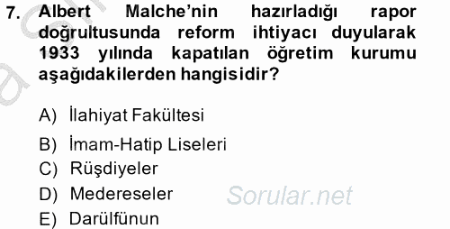 Atatürk İlkeleri Ve İnkılap Tarihi 2 2013 - 2014 Ara Sınavı 7.Soru