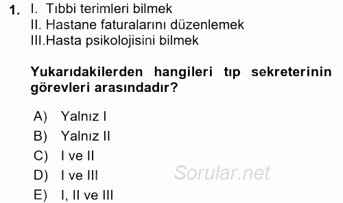 Yönetici Asistanlığı 2016 - 2017 Ara Sınavı 1.Soru
