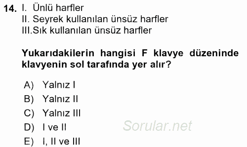 Yönetici Asistanlığı 2016 - 2017 Ara Sınavı 14.Soru