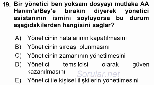 Yönetici Asistanlığı 2016 - 2017 Ara Sınavı 19.Soru