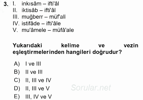 Osmanlı Türkçesi 2 2016 - 2017 Ara Sınavı 3.Soru