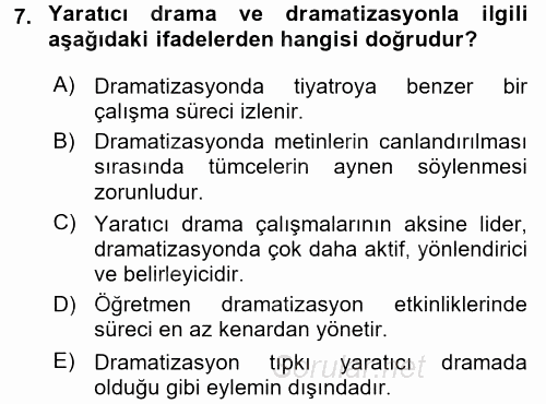 Okulöncesinde Drama 2015 - 2016 Dönem Sonu Sınavı 7.Soru