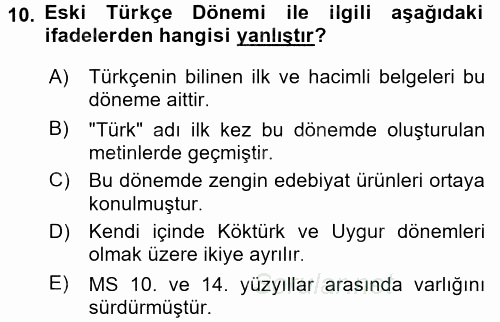 Türk Dili 1 2016 - 2017 Ara Sınavı 10.Soru