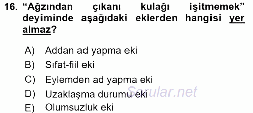 Türk Dili 1 2016 - 2017 Ara Sınavı 16.Soru