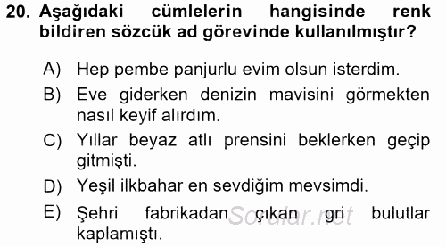 Türk Dili 1 2016 - 2017 Ara Sınavı 20.Soru